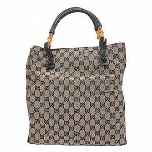 Gucci Tote Bag GG Canvas Bamboo 112530 Canvas Black Beige Silver Hardware Women